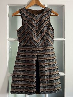 Esley Black, Gold & Silver Chevron Stripe Mini Dress